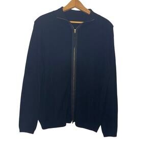 Womens Zara Knit Black Full Zip Classic Grunge Moto Sweater Cardigan Size Large